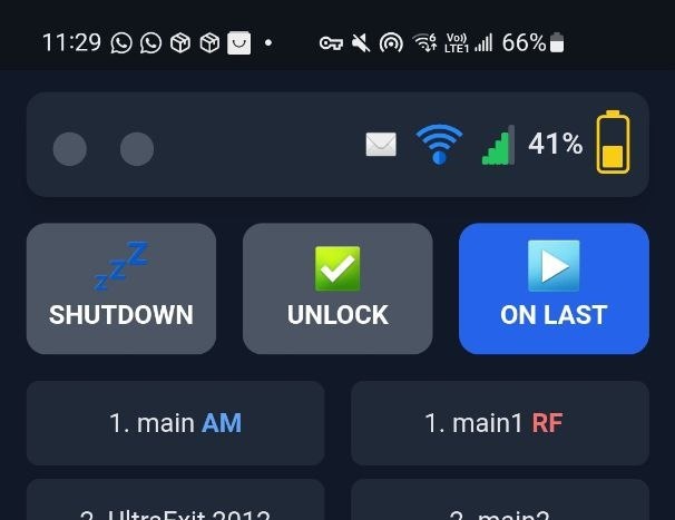 PWA main page: modes, status bar with new message notification